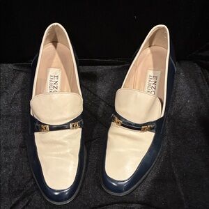 Enzo Angiolini Navy and Cream Leather Bit Loafers